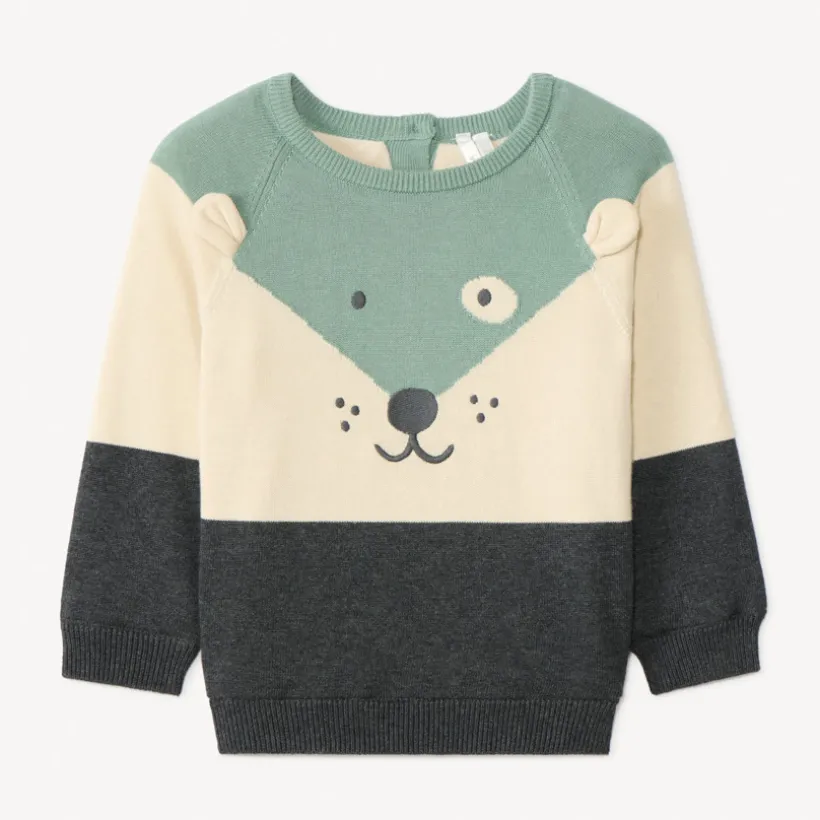 Pull manches longues en tricot ludique doublé en velours pour bébé garçon
