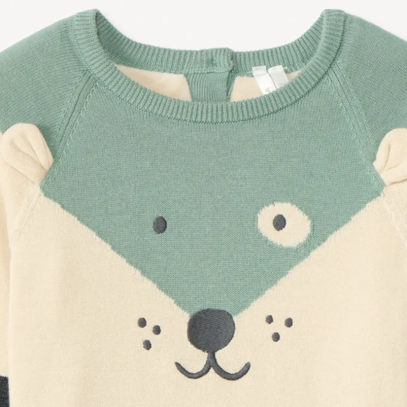 Pull manches longues en tricot ludique doublé en velours pour bébé garçon