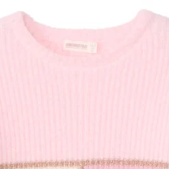 Pull manches longues en tricot pelucheux tricolore pour fille