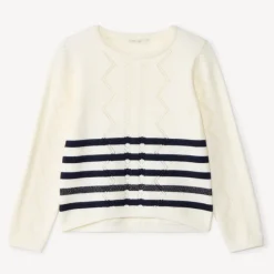 Pull manches longues en tricot style marinière pour fille