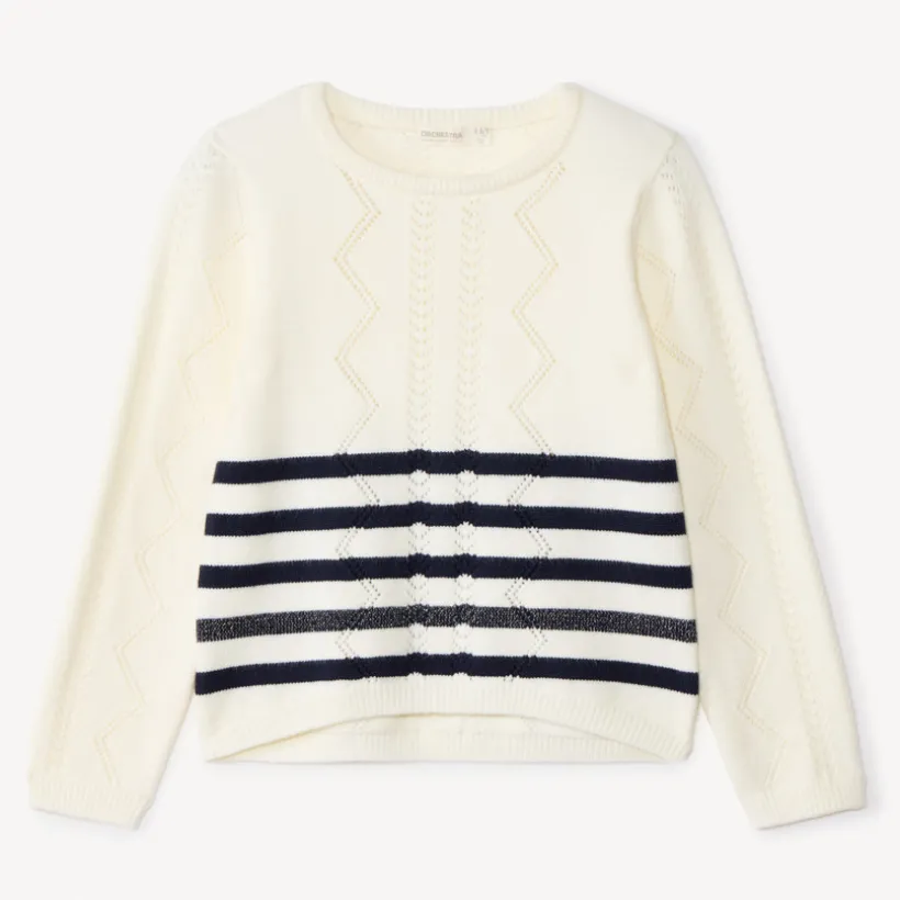 Pull manches longues en tricot style marinière pour fille