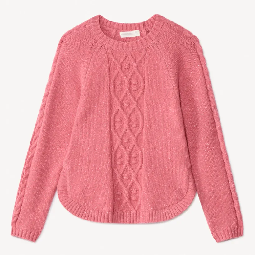 Pull manches longues en tricot torsades et lurex pailleté pour fille