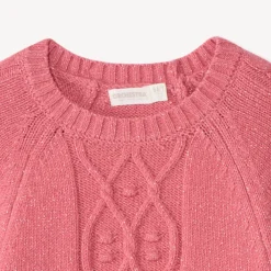 Pull manches longues en tricot torsades et lurex pailleté pour fille