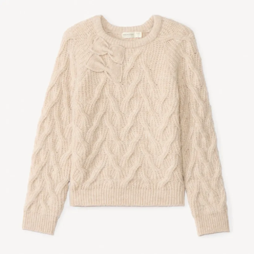 Pull manches longues en tricot et nœuds fantaisies pour fille