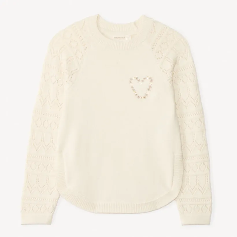 Pull manches longues en tricot jeu de point sur les manches pour fille
