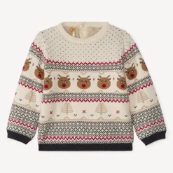 Pull manches longues imprimé Noël en jacquard pour bébé garçon