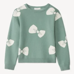 Pull manches longues semi-oversize motif nœud pour fille