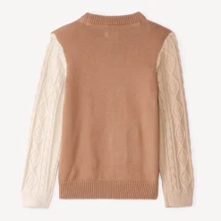 Pull manches longues tricolore en tricot torsade pour garçon