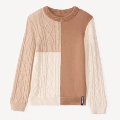 Pull manches longues tricolore en tricot torsade pour garçon