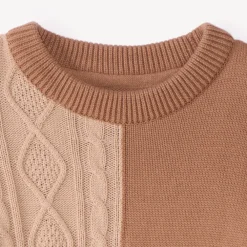 Pull manches longues tricolore en tricot torsade pour garçon