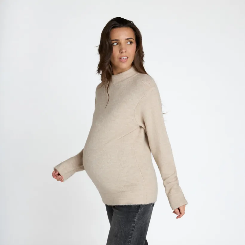 Pull manches longues uni à col montant pour femme