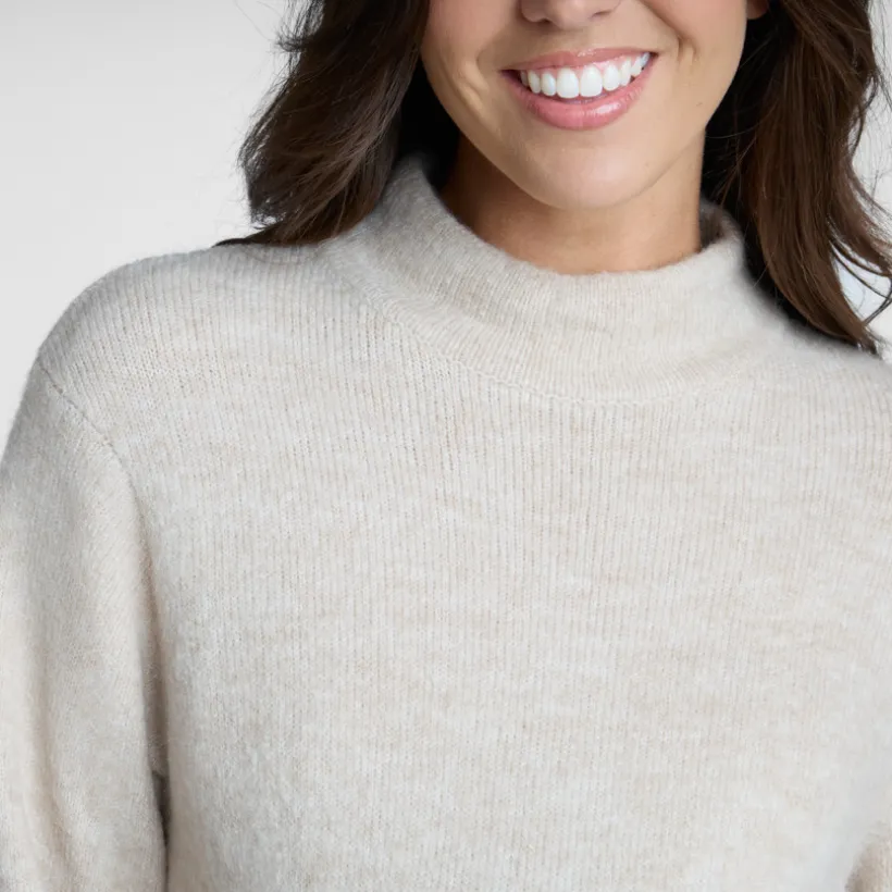 Pull manches longues uni à col montant pour femme