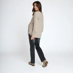 Pull manches longues uni en tricot torsade pour femme