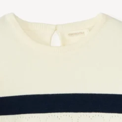 Pull marinière en tricot avec cœurs ajourés pour fille