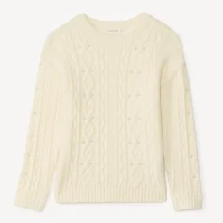 Pull oversize en tricot torsadé à perles pour fille