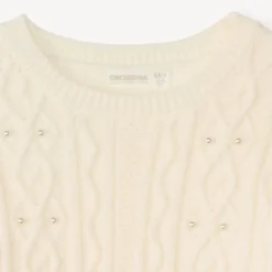Pull oversize en tricot torsadé à perles pour fille