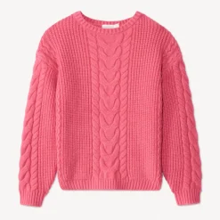 Pull oversize en tricot torsadé uni pour fille