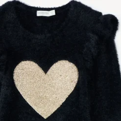 Pull pelucheux en tricot et volants fantaisies pour fille