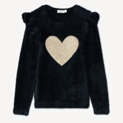 Pull pelucheux en tricot et volants fantaisies pour fille