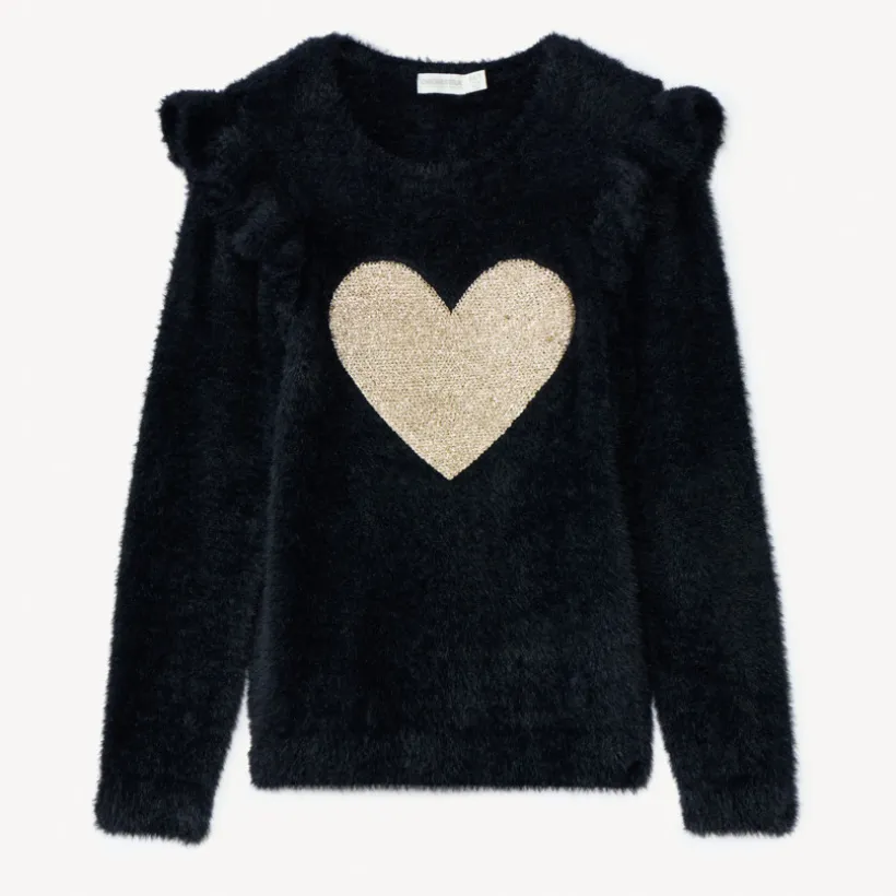 Pull pelucheux en tricot et volants fantaisies pour fille