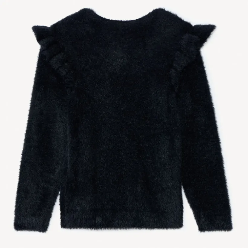 Pull pelucheux en tricot et volants fantaisies pour fille