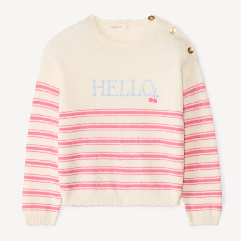 Pull à rayures en tricot motifs fantaisie pour fille