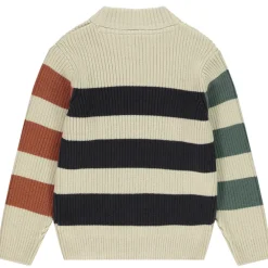 Pull à rayures tricolores en maille tricot + col cheminé pour garçon