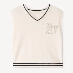 Pull sans manches en tricot et broderie pour fille