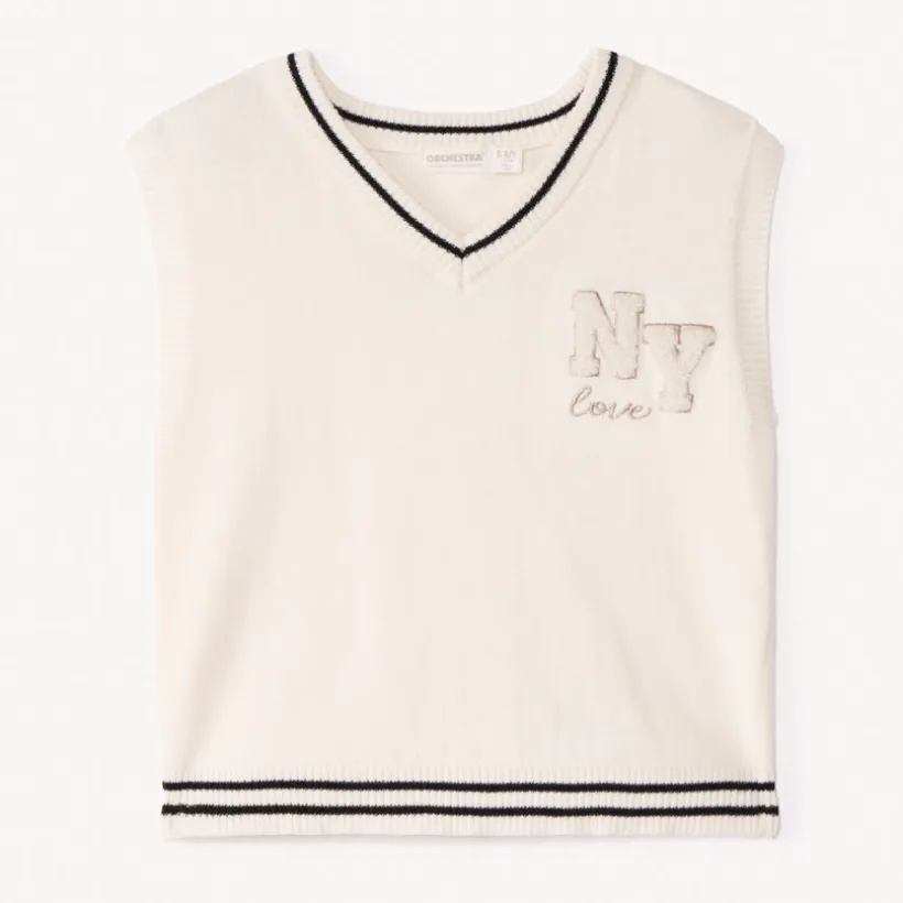 Pull sans manches en tricot et broderie pour fille