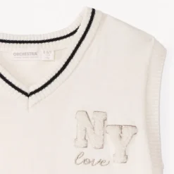 Pull sans manches en tricot et broderie pour fille