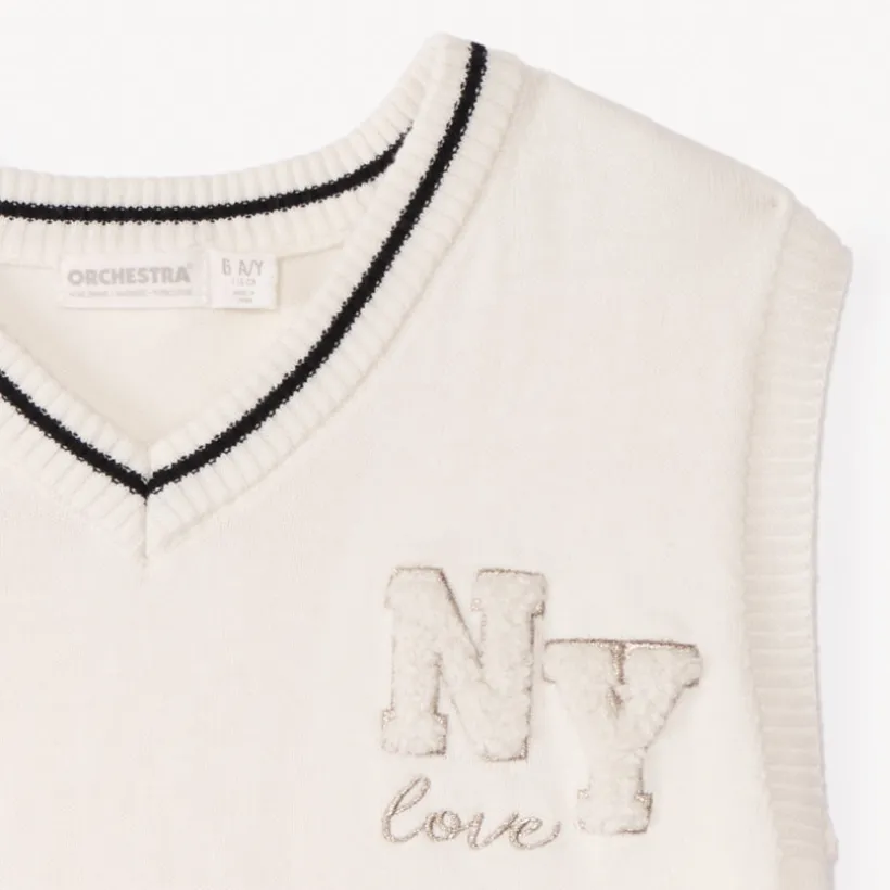Pull sans manches en tricot et broderie pour fille