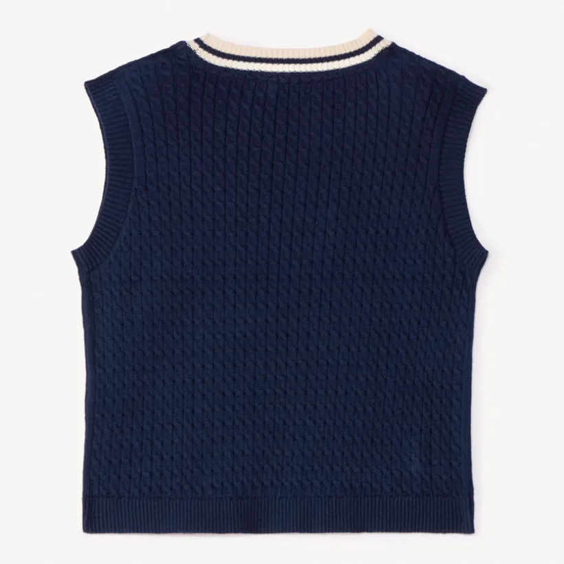 Pull sans manches en tricot torsade et broderie pour fille