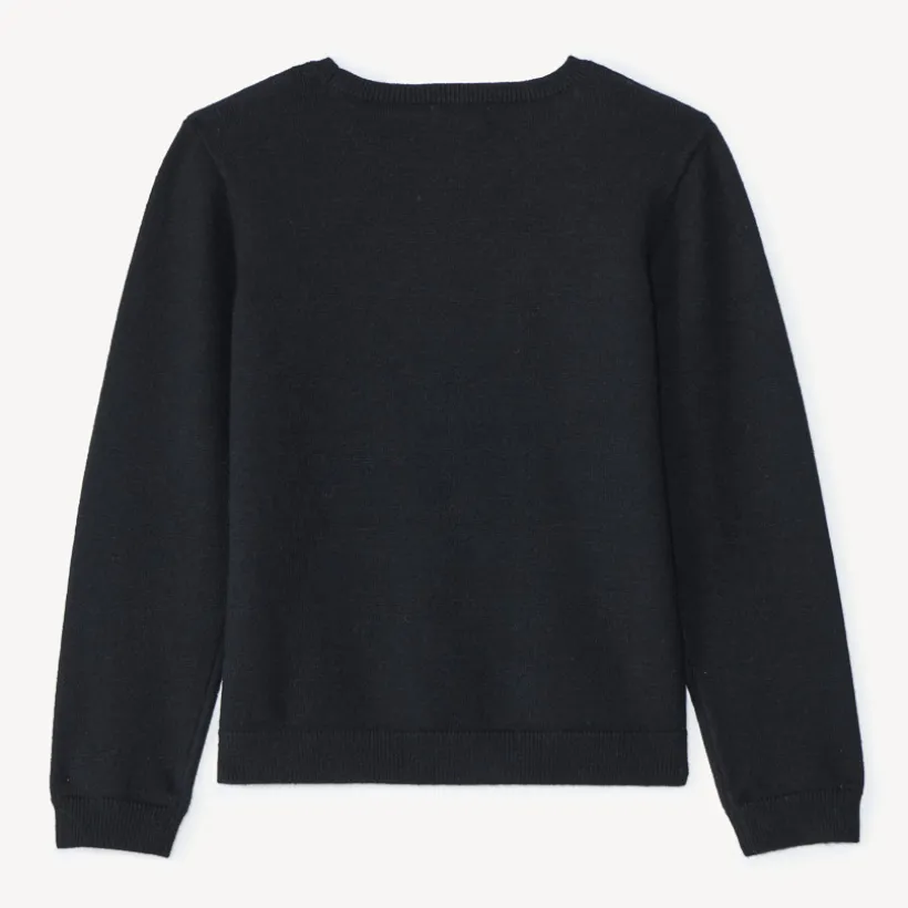 Pull tricot noir avec strass en forme de nœuds pour fille