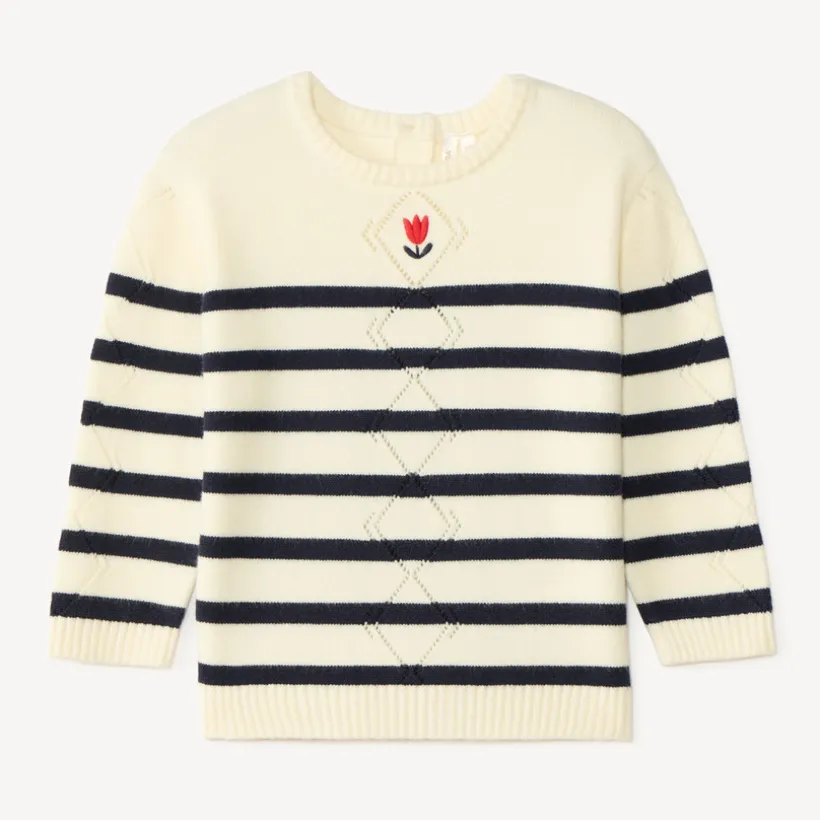 Pull tricot point fantaisie style marinière pour bébé fille