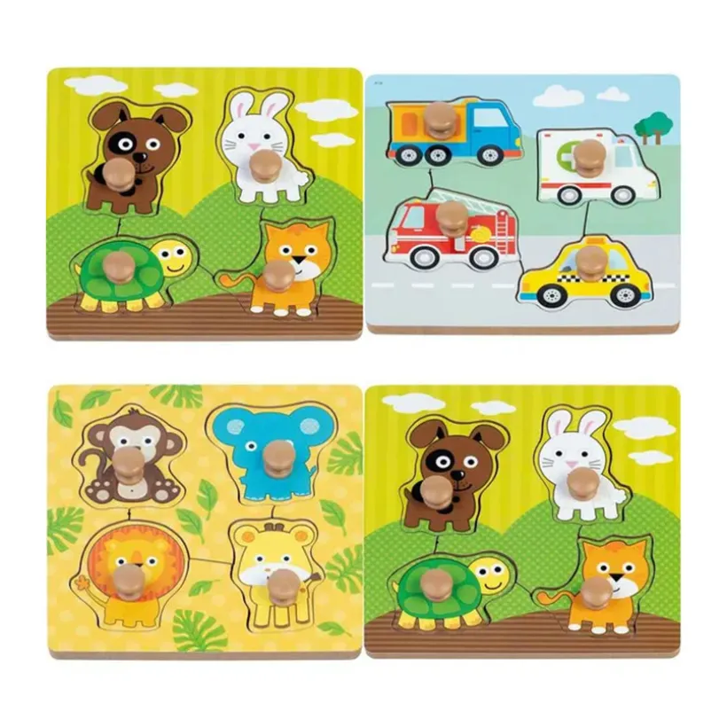 Puzzle de 4 pièces en bois avec bouton (modèle aléatoire)