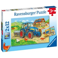 Puzzles 2 x 12 Pièces Chantier et Ferme