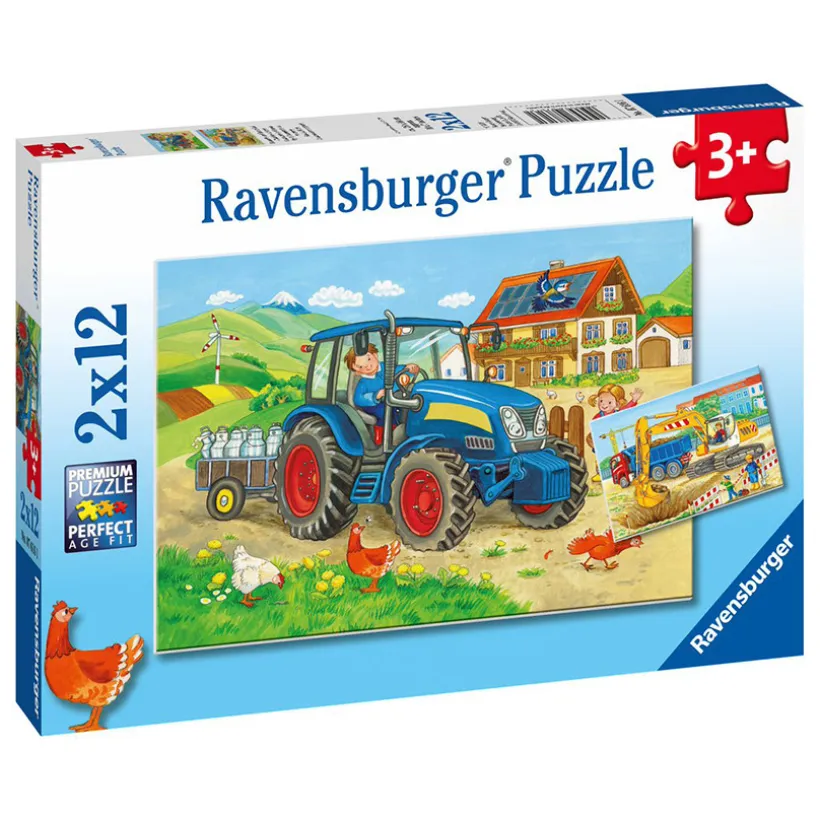 Puzzles 2 x 12 Pièces Chantier et Ferme