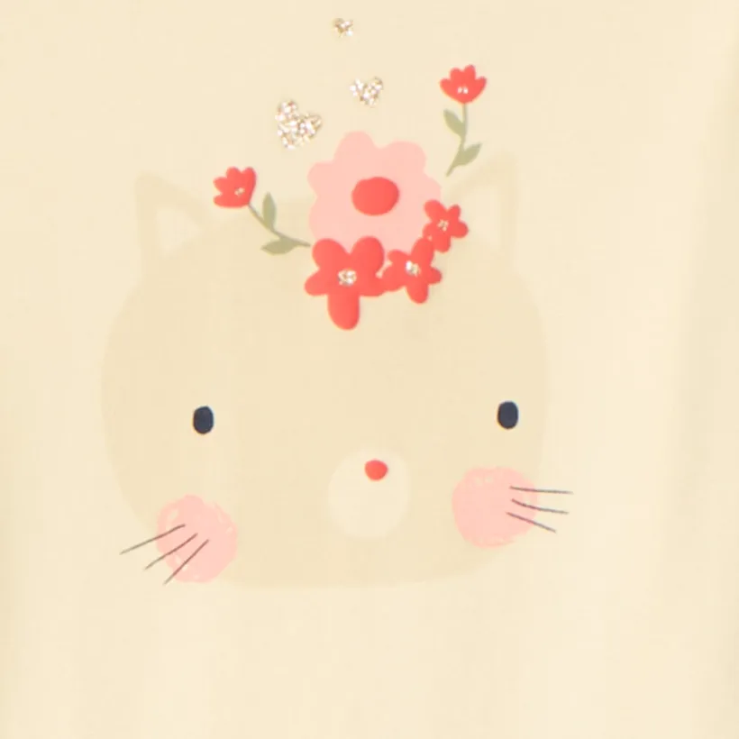 Pyjama léger 2 pièces chat pour bébé fille avec finitions différentes selon l'âge