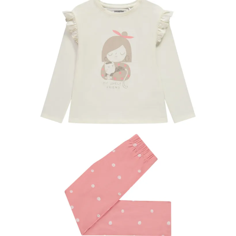 Pyjama 2 pièces avec t-shirt à volants + bas imprimé pour fille