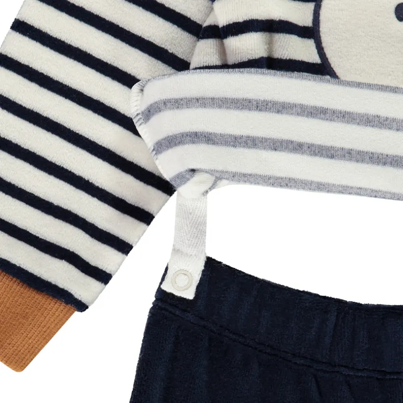 Pyjama 2 pièces en velours patch brodé ours pour bébé garçon