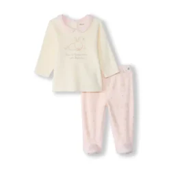 Pyjama 2 pièces lapin en velours pour bébé fille avec finitions différentes selon l'âge