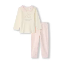 Pyjama 2 pièces lapin en velours pour bébé fille avec finitions différentes selon l'âge