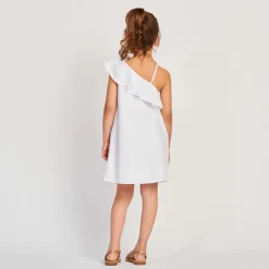 Robe asymétrique en broderie anglaise volantée pour fille