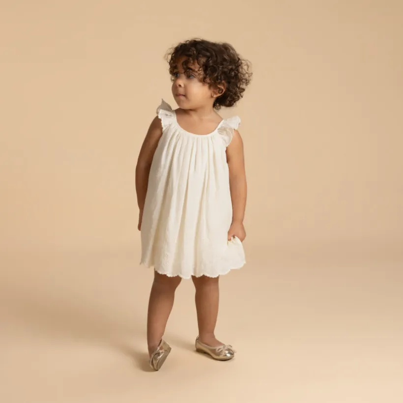 Robe barboteuse de cérémonie en broderie anglaise pour bébé fille