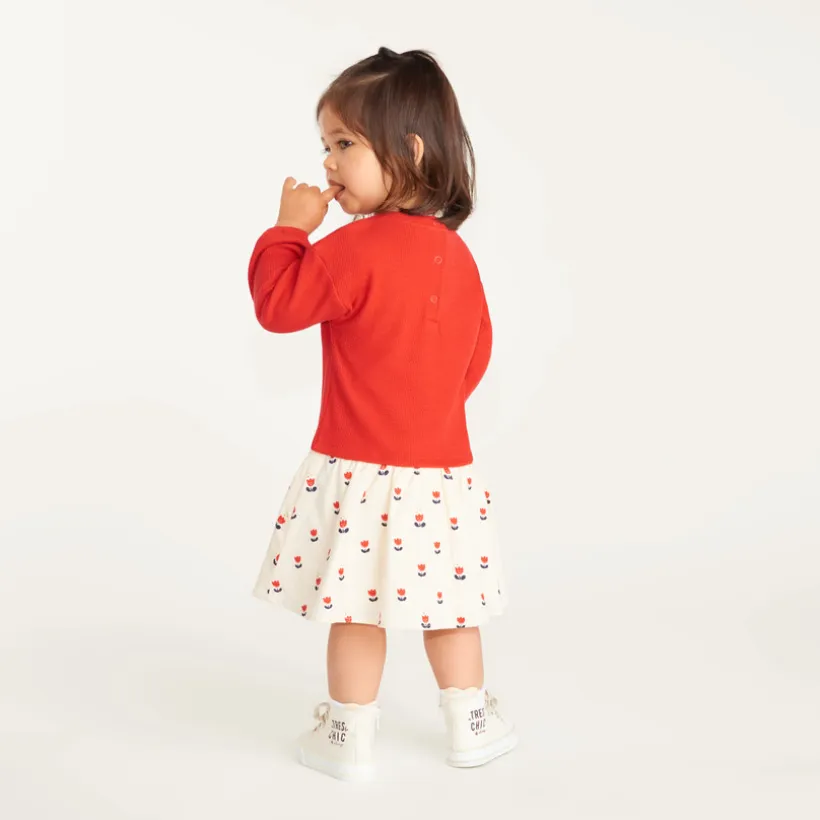 Robe bébé fille effet 2 en 1 imprimé tulipe