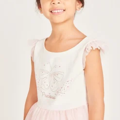 Robe bi-matière avec sa cape en tulle et sa couronne pour fille