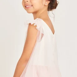 Robe bi-matière avec sa cape en tulle et sa couronne pour fille