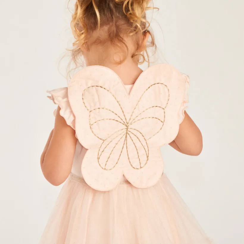 Robe bi-matière effet 2-en-1 avec ailes de papillon pour bébé fille