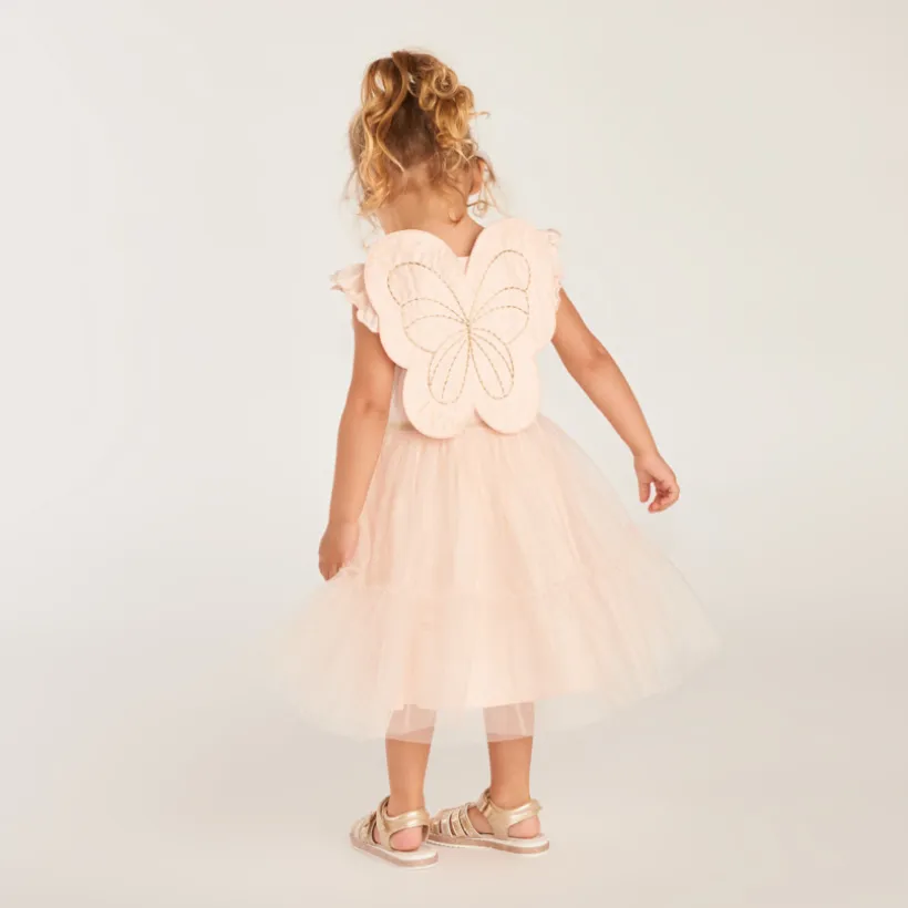 Robe bi-matière effet 2-en-1 avec ailes de papillon pour bébé fille
