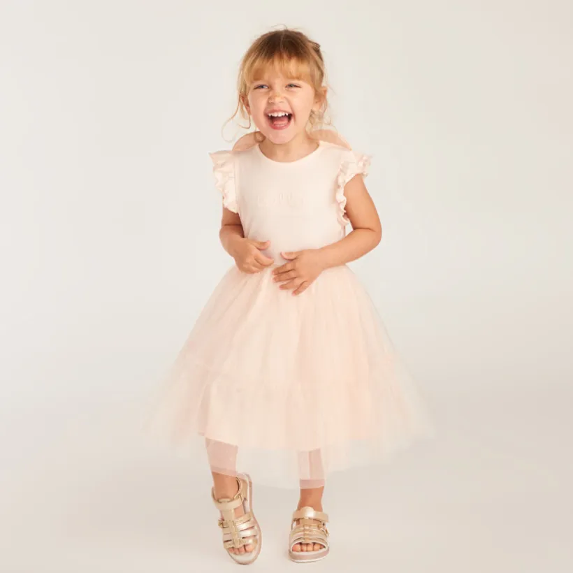 Robe bi-matière effet 2-en-1 avec ailes de papillon pour bébé fille